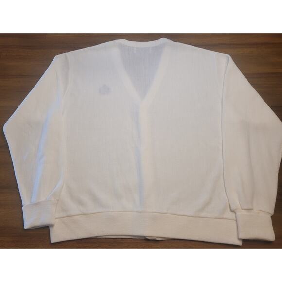 🧶 VTG IZOD 90s Grandpa Cardigan – Men’s XL – Ivory White Knit Sweater –USA Made - Picture 2 of 9